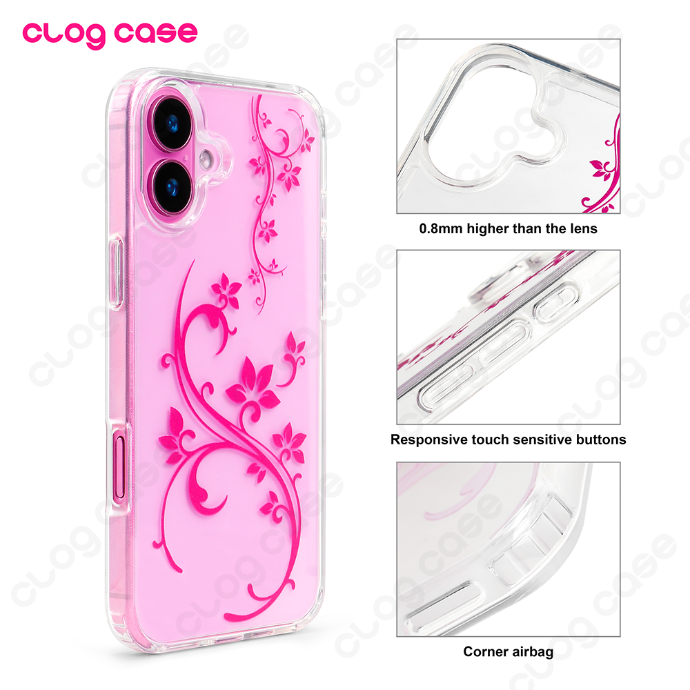 Clog Case “La Fleur” Floral Vine Printed iPhone 16/15/14/13/12/11 Case